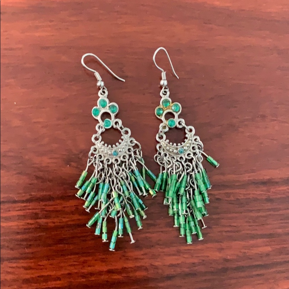 Green beaded chandelier earrings
